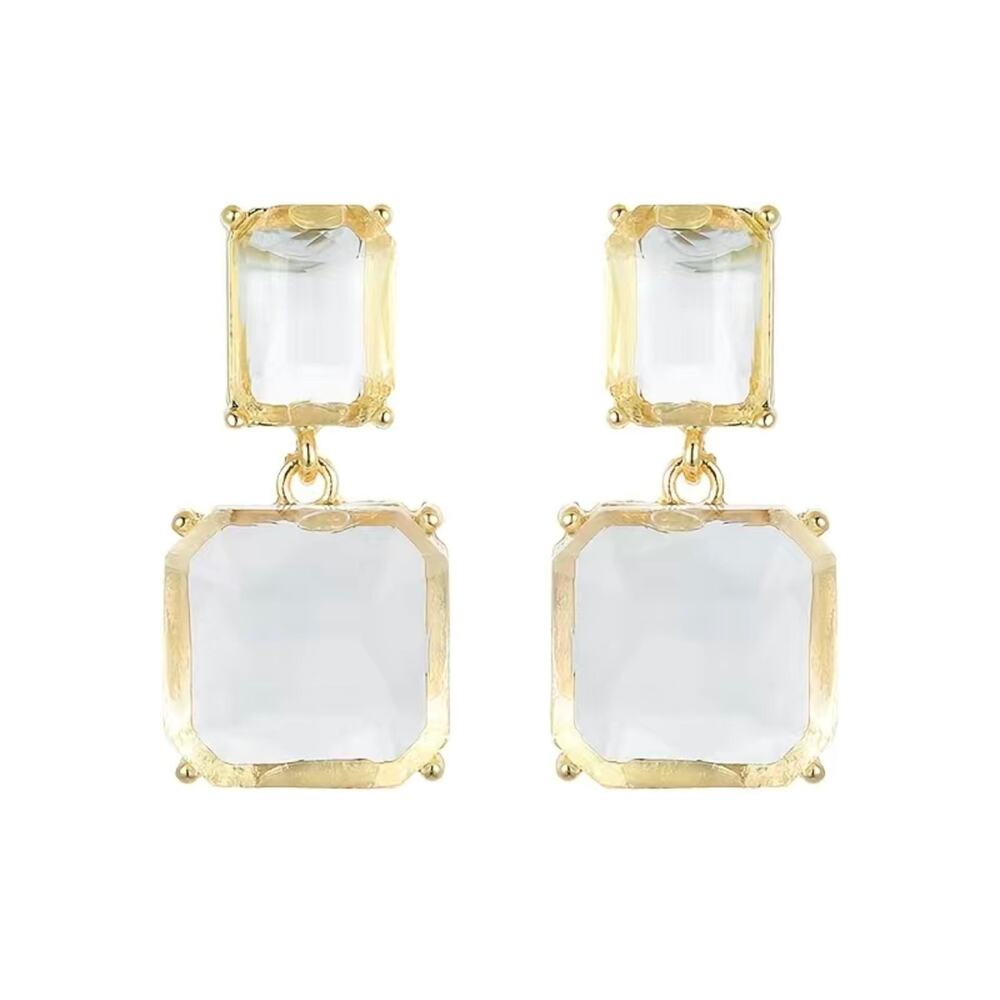 Gold Framed Crystal Drop Earrings